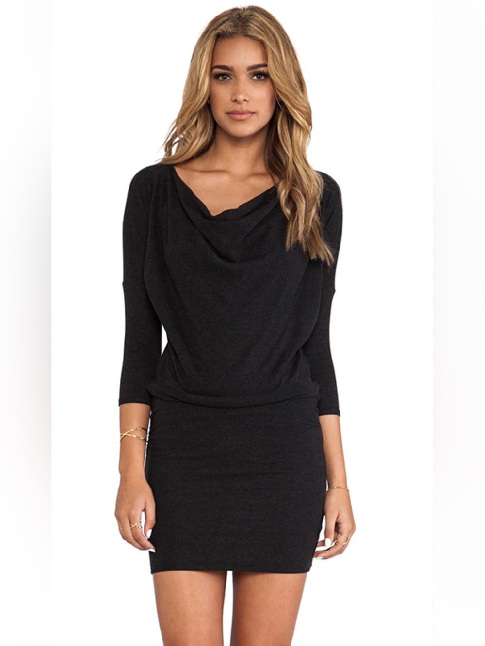 James Perse Dolman Cowl Dress Black Melange Size 1 Supima Cotton Mini
